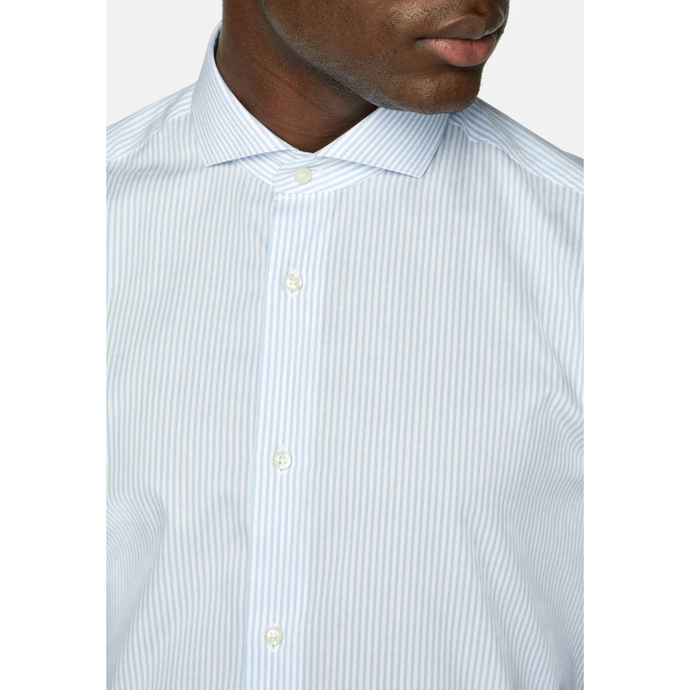 Boggi Milano Slim Fit Gestreept Overhemd van Katoenen Dobby Blue Heren