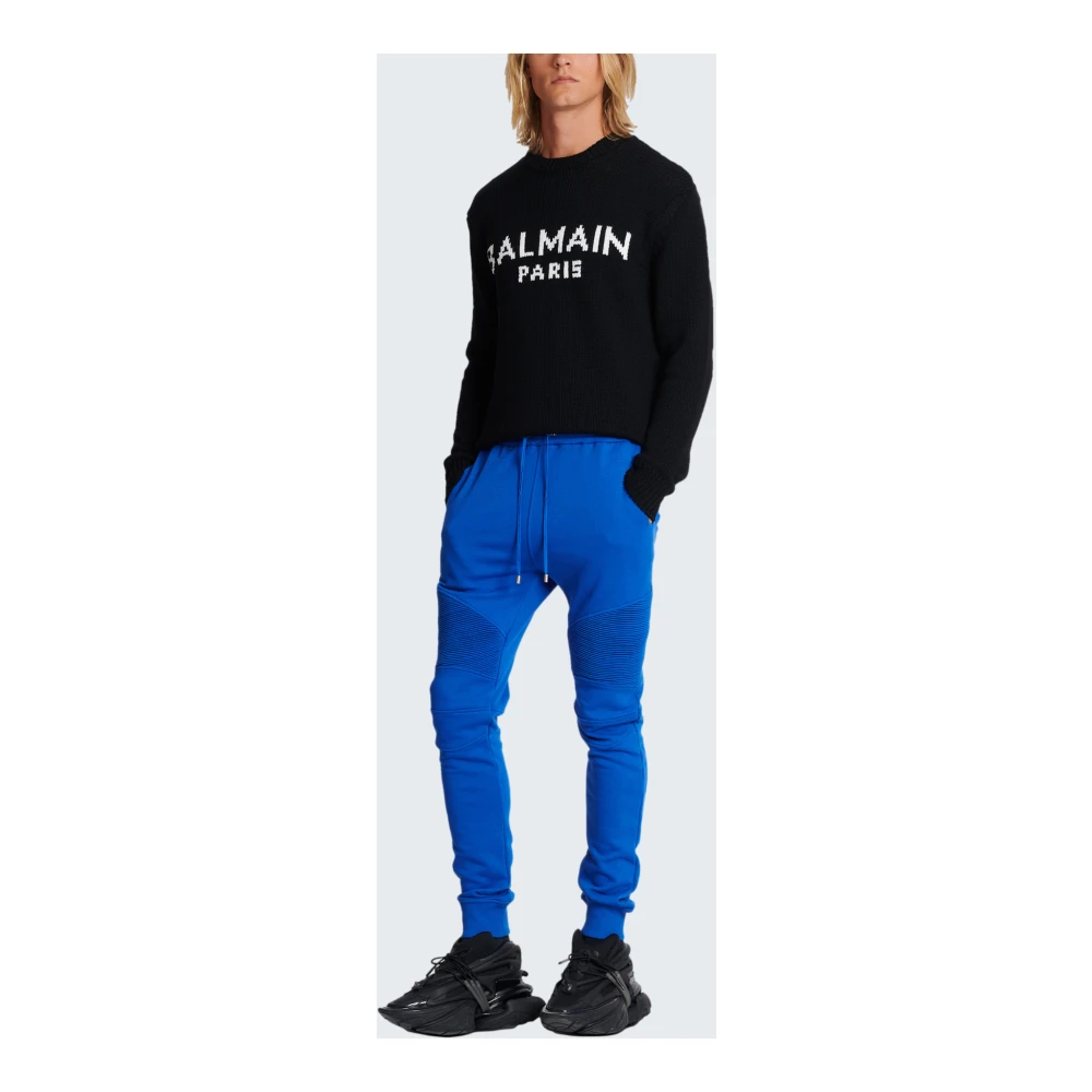 Balmain Logo bedrukte katoenen joggingbroek Blue Heren