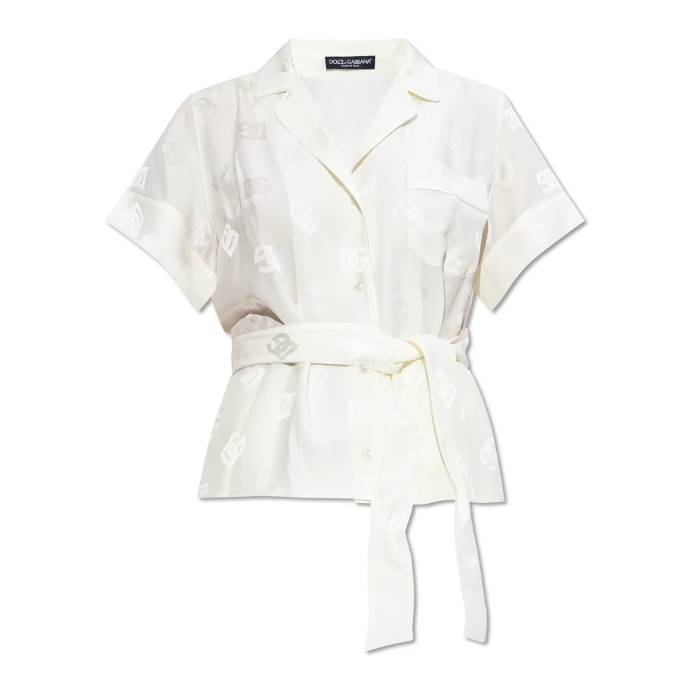 Dolce & Gabbana Vrouw Beige Overhemden Dames, S, Zijden Shirt Met Korte Mouwen