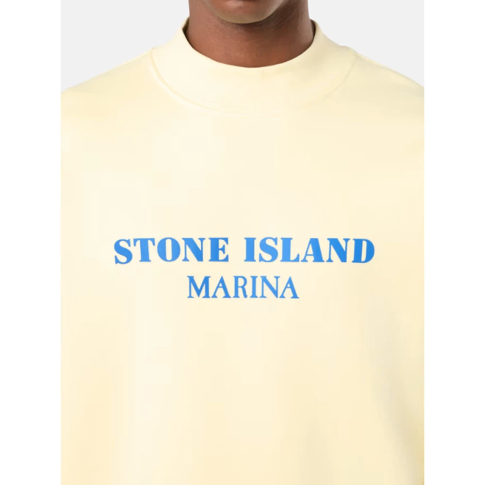 Stone Island Oversized Cotton Fleece Turtleneck Sweater Yellow Heren