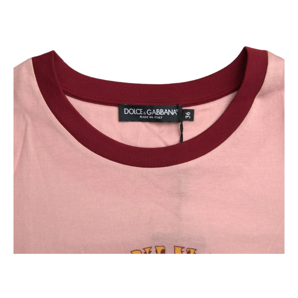 Dolce & Gabbana Rosa Katoenen T-shirt met Logo Print Pink Dames