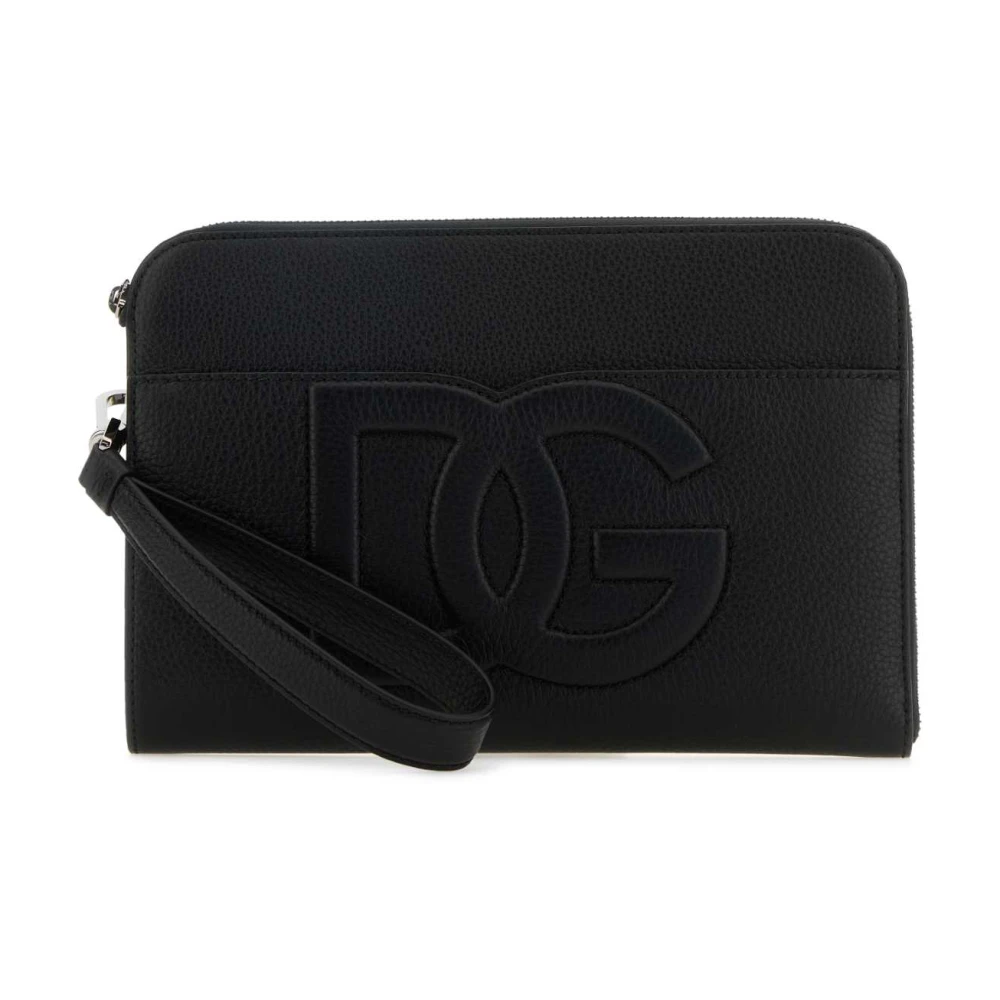 Dolce & Gabbana Geëmbosseerd Logo Marrone Leren Pols Tas Brown