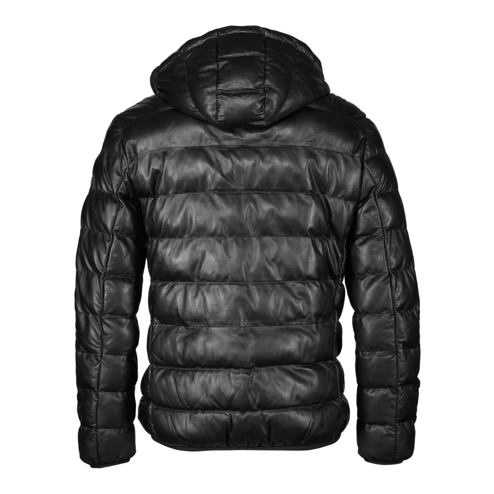 Bugatti Stijlvolle leren jas met logoplaatje Black Heren