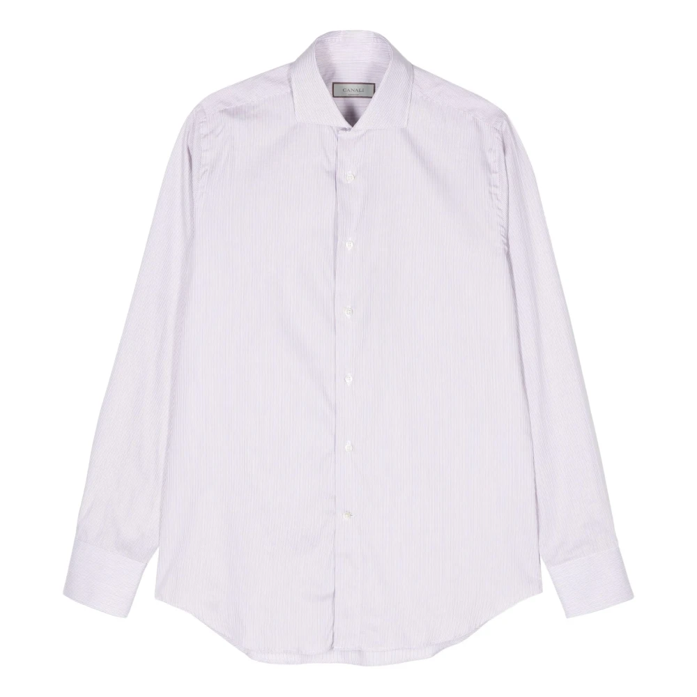 Canali Gestreept Katoenen Shirt Made in Italy Pink Heren