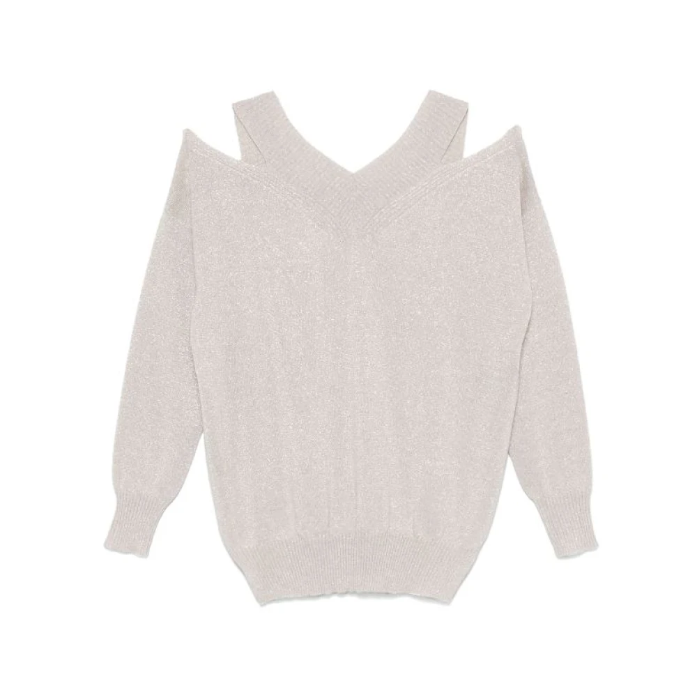 D.Exterior Ecru Gebreide Trui met Metallic Draad Gray Dames