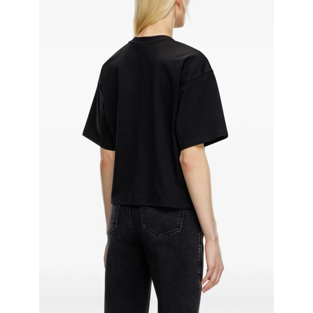 Diesel Zwart Katoenen T-shirt met Oval D Logo Black Dames