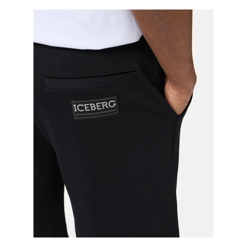 Iceberg Slim fit zwarte katoenen fleece Bermuda shorts met Taz borduursel Black Heren