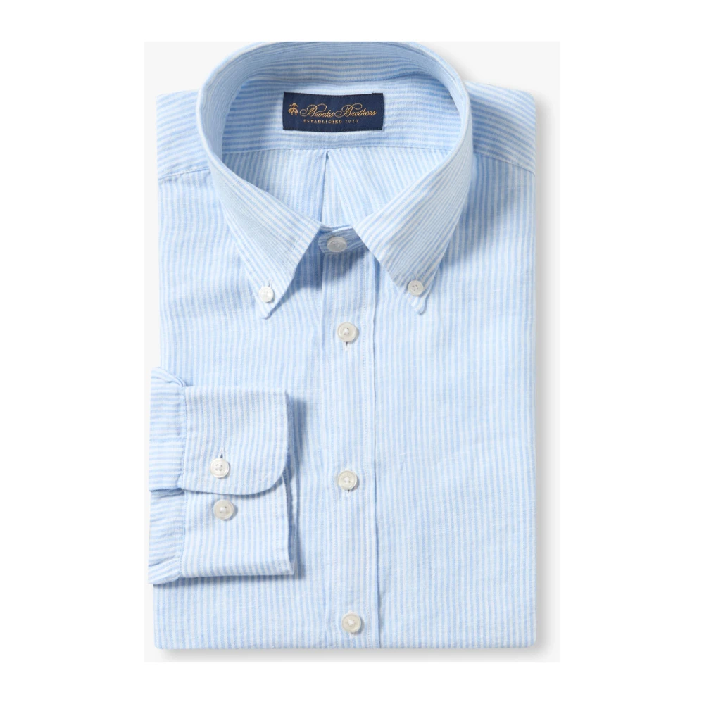 Brooks Brothers Lichtblauw gestreept linnen casual overhemd Blue Heren