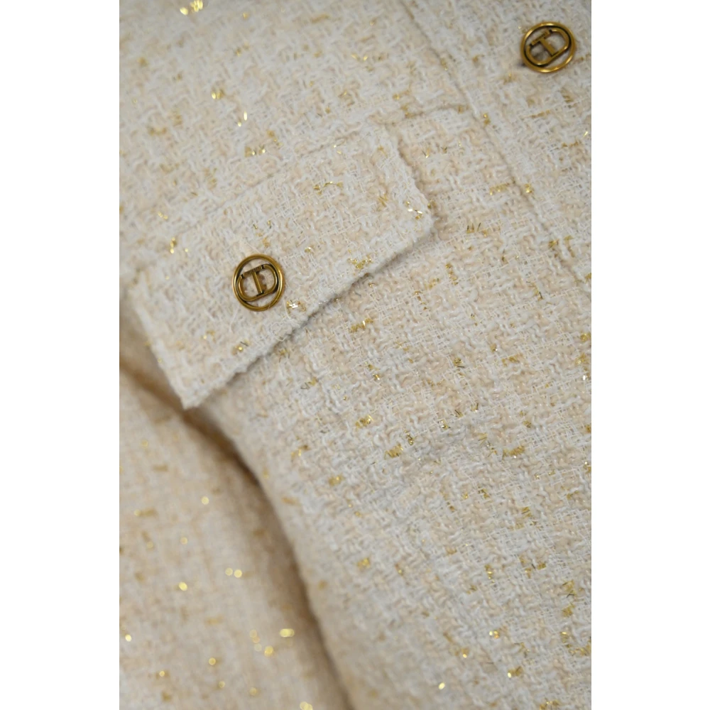 Twinset Ivoor wollen jas met klassieke kraag Beige Dames