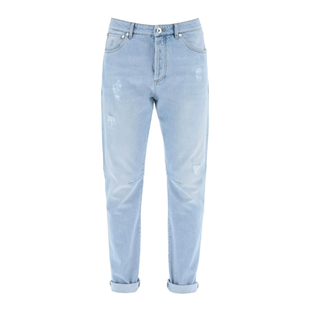BRUNELLO CUCINELLI Jeans van lichtgewassen denim met tapered fit Blue Heren