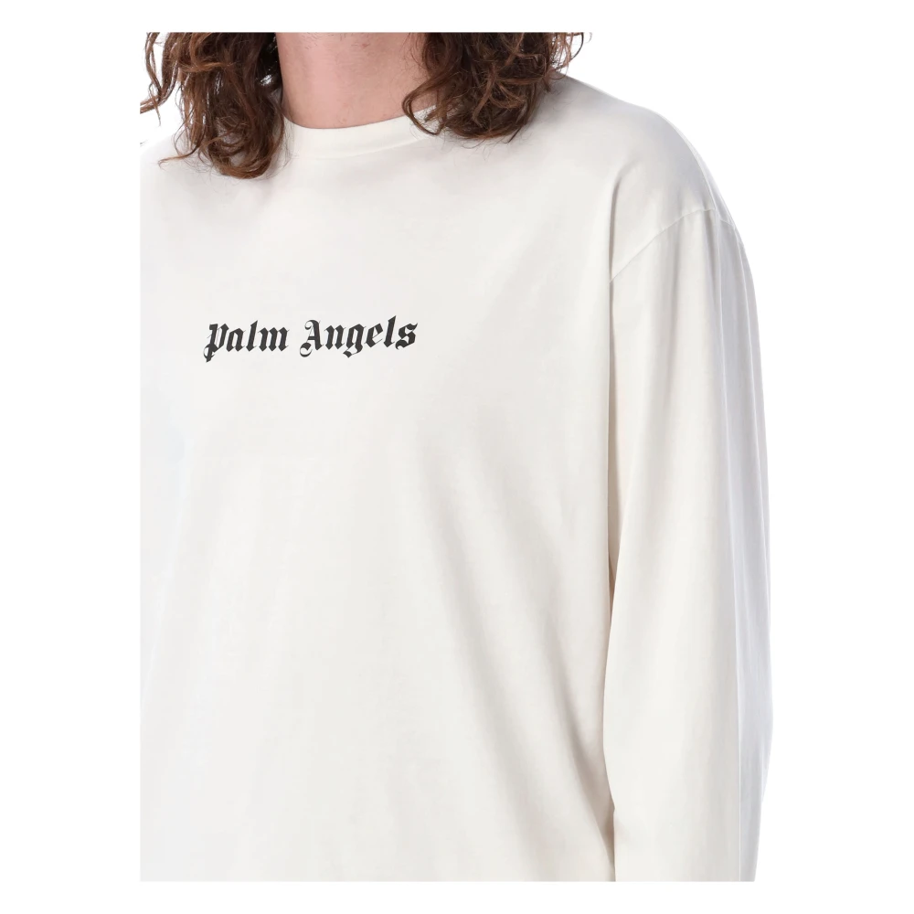 Palm Angels Heren Off White T-Shirt met Lange Mouwen en Logo White Heren