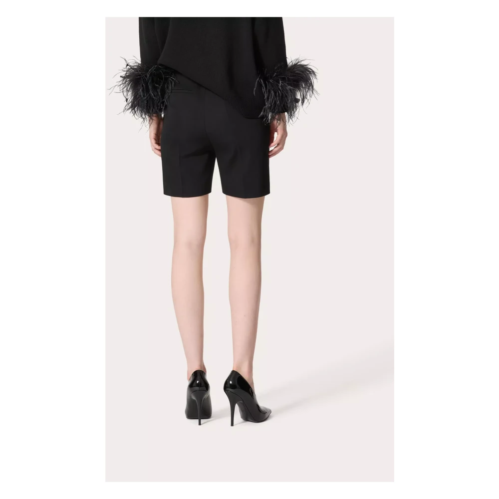Valentino Garavani Zwarte Wollen Shorts Rits Sluiting Black Dames