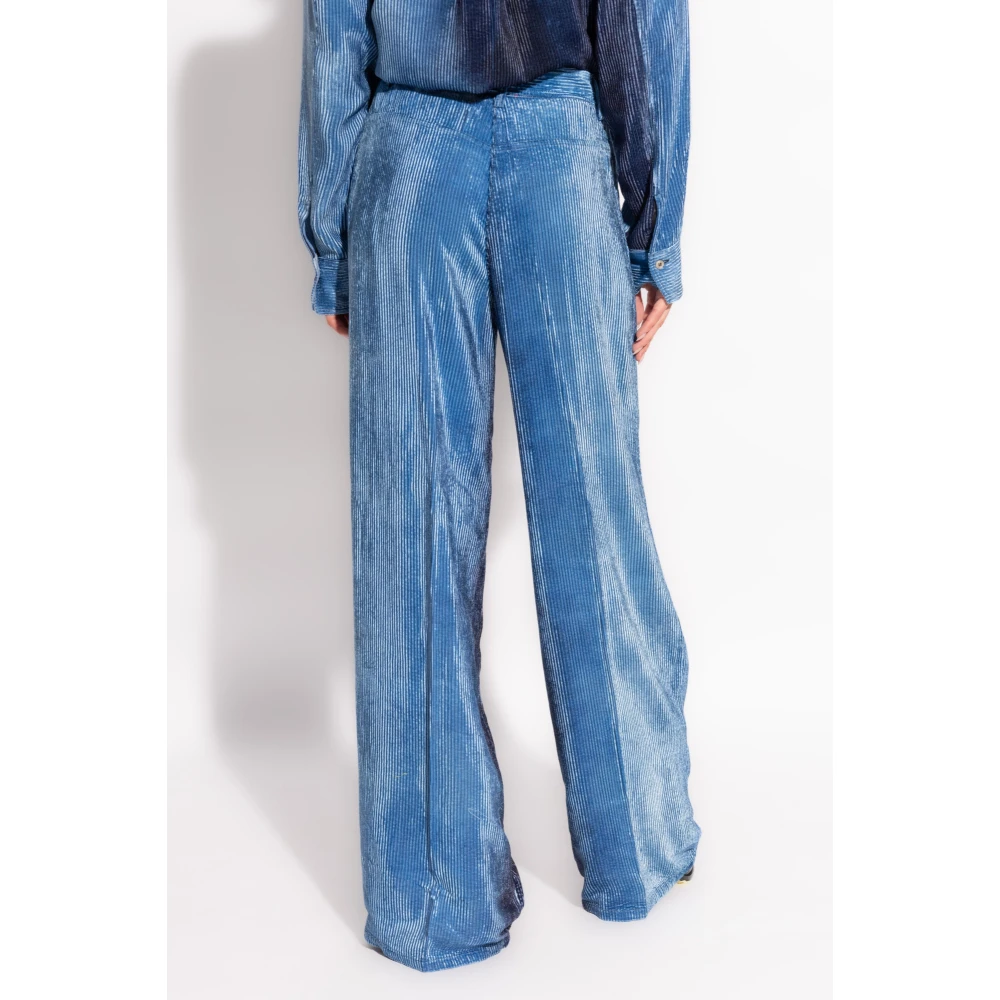 Forte Geribbelde broek met fluwelen afwerking Blue Dames