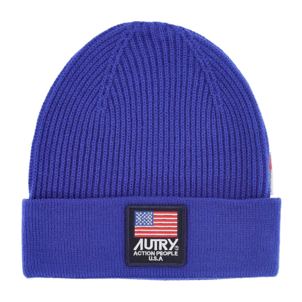 Autry Men's Blue Ribbed Wool Beanie With Logo