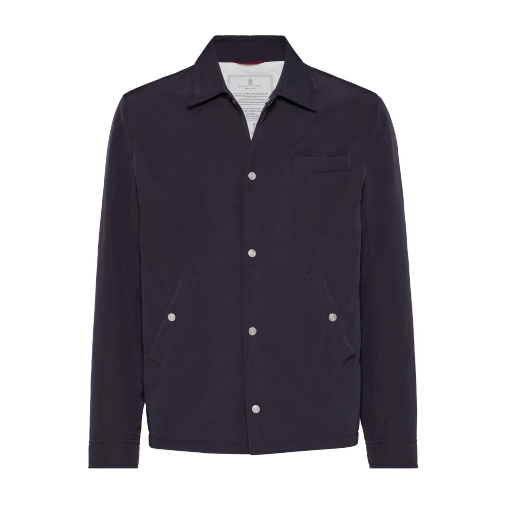 BRUNELLO CUCINELLI Blauwe gewatteerde jas met overhemdkraag Blue Heren