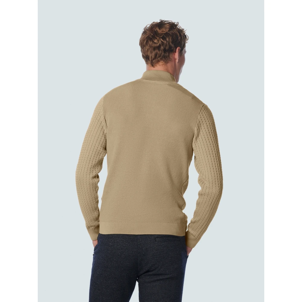 No Excess Half Zip Sweater met Knopen en Ribstructuur Beige Heren