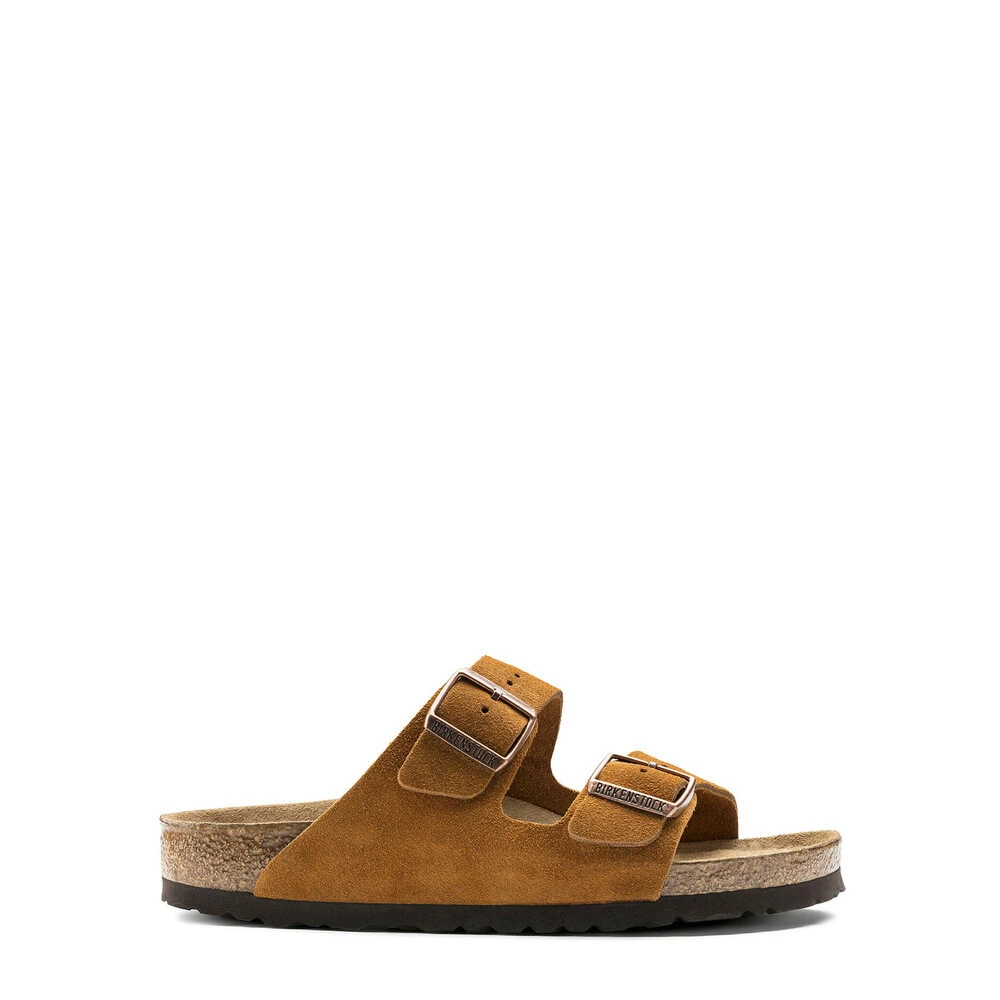 Birkenstock Women's Brown Sandals Arizona Suede Soft Footbed Narrow