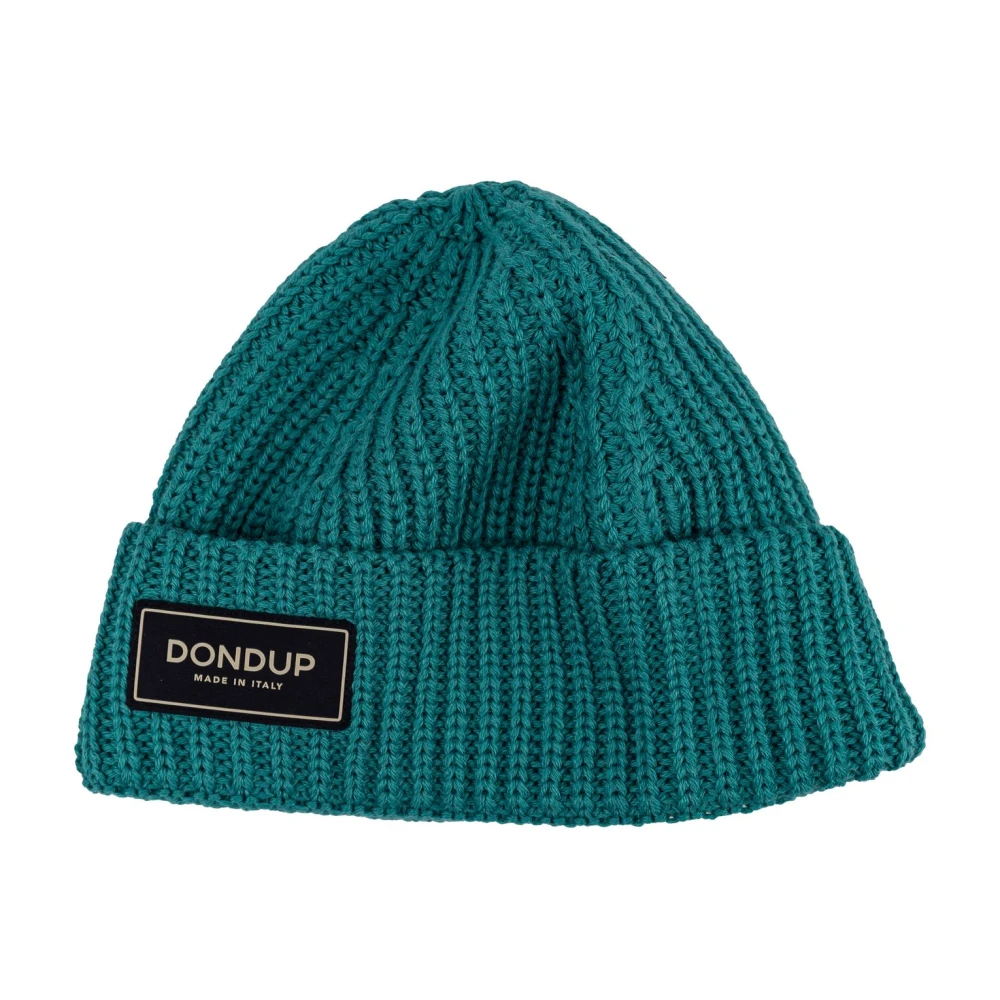 Dondup Geribbelde wollen muts met stoffen logo Blue Heren