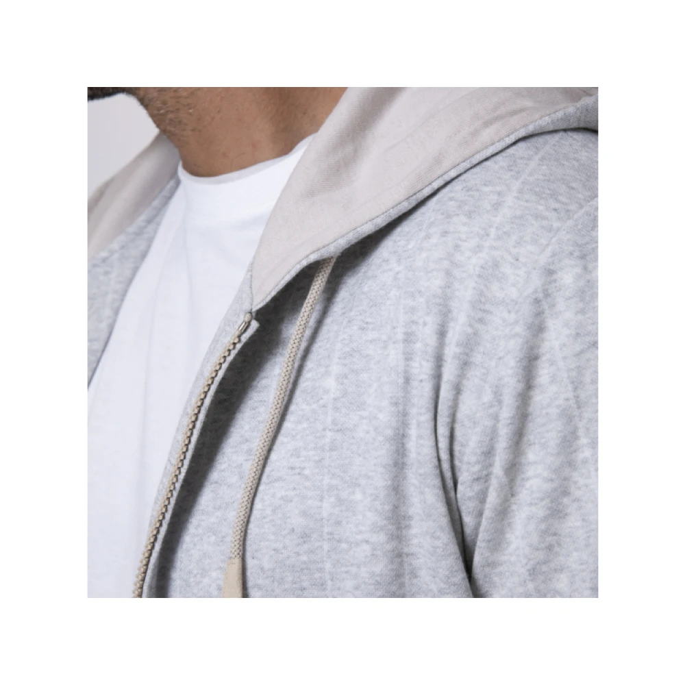 Eleventy Grijze Gestreepte Hoodie met Rits Gray Heren