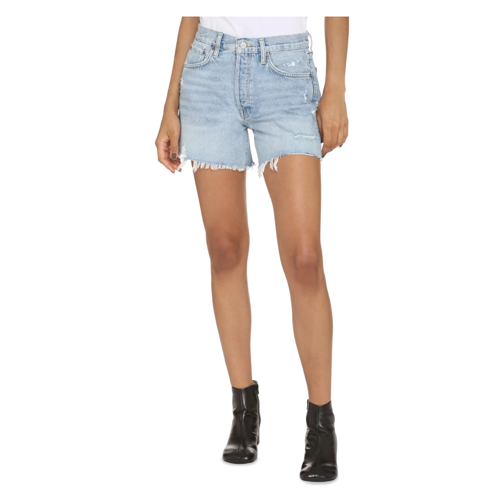 Agolde Denim Shorts met Metalen Knopen Blue Dames