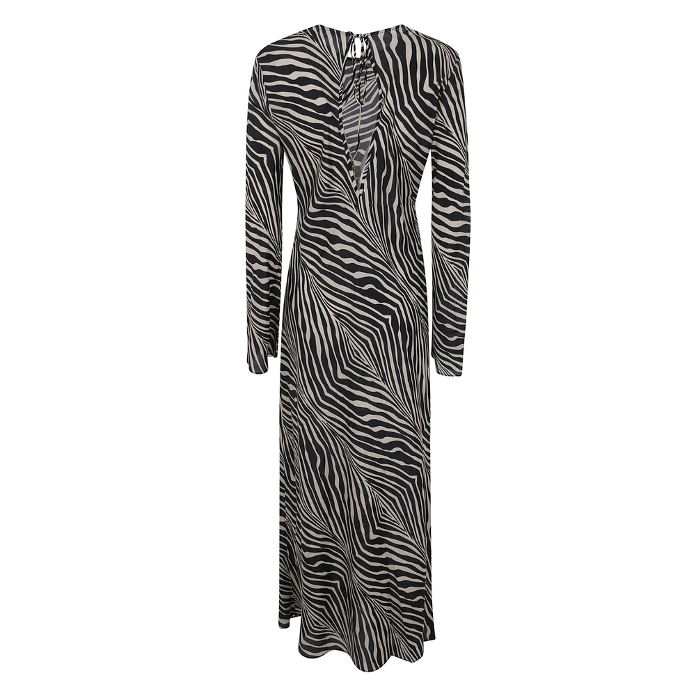 By Malene Birger Zebra Print Lange Jurk met Sleutelgat By Herenne Birger Black Dames