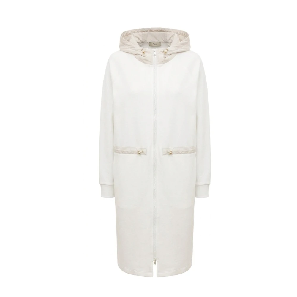 Herno Donna Bianco - Cappotto Lungo Con Cappuccio E Zip - Coats - M