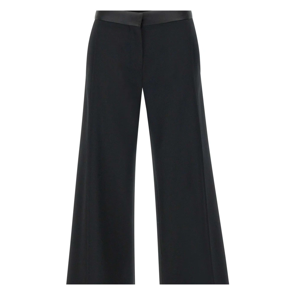 Victoria Beckham Zwarte Wollen Wijde Pijp Broek Black Dames