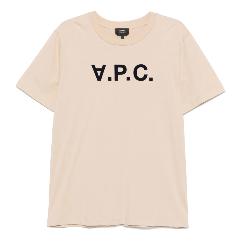 A.p.c. Men's Pink Velvety Logo Crew Neck T-Shirt