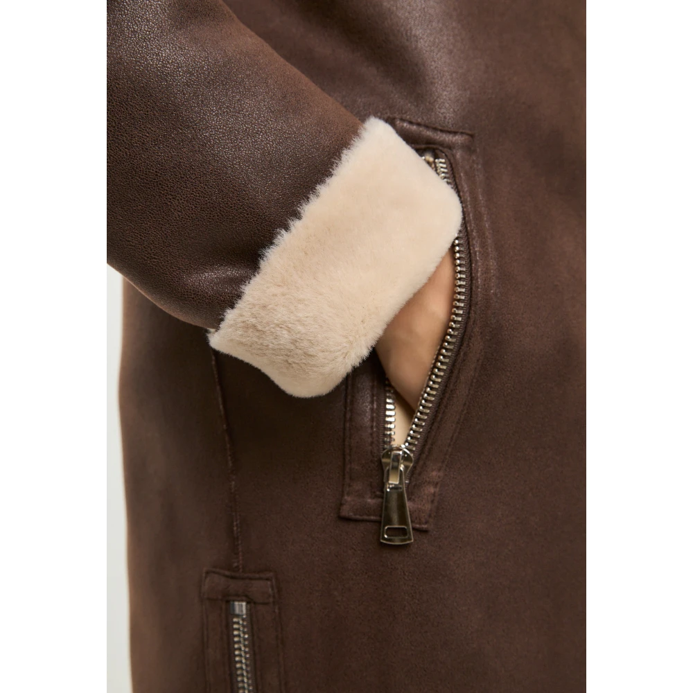 Cesare Gaspari Bruine Faux Reversible Shearling Lange Jas Brown Dames