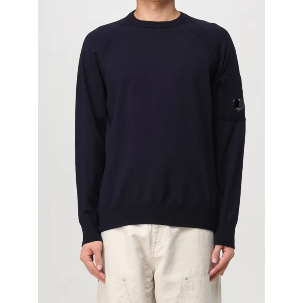 C.P. Company Merino Wol Ronde Hals Gebreide Trui Blue Heren