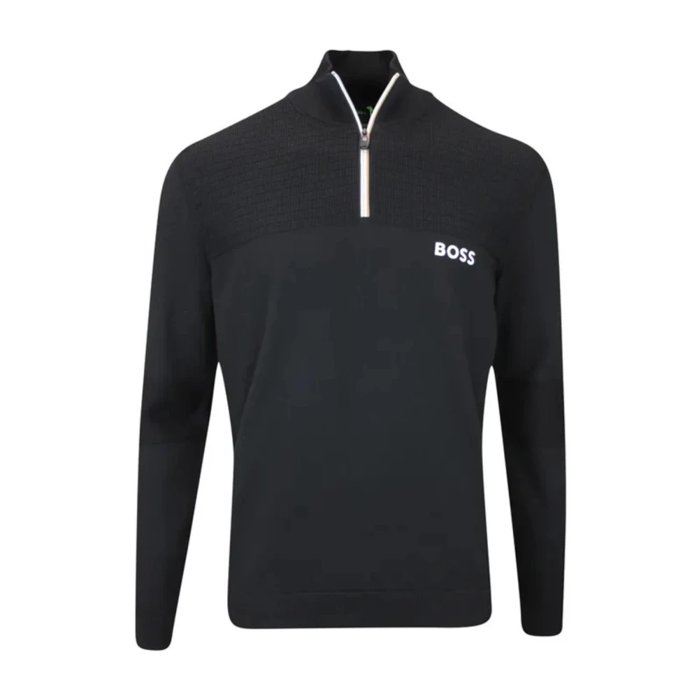 Boss Green Men's Blue Turtlenecks, 3XL, Zip-Neck Cotton Jumper
