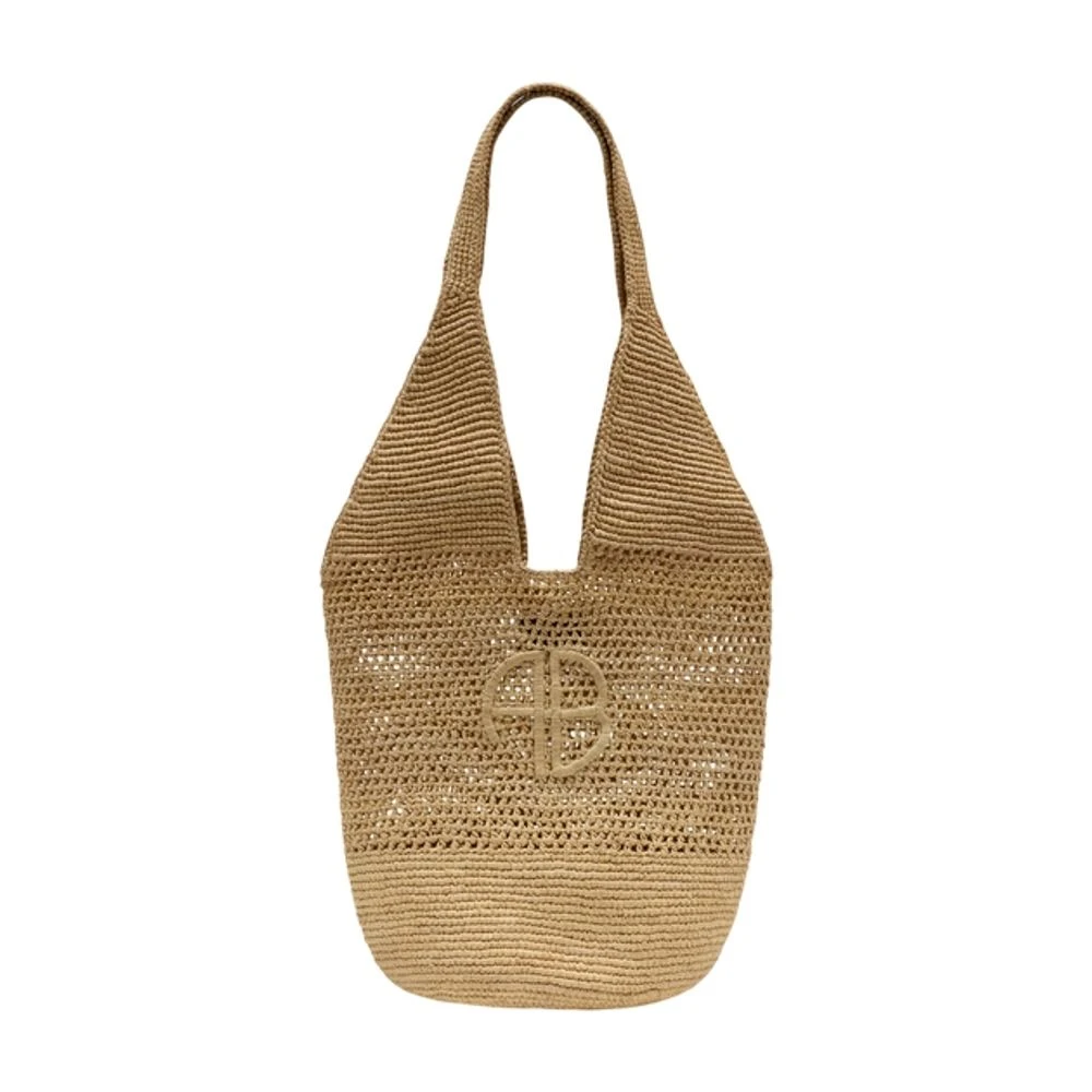 Anine Bing Women's Beige Shopping Bags, One Size, Leah Logo Hobo Raphia