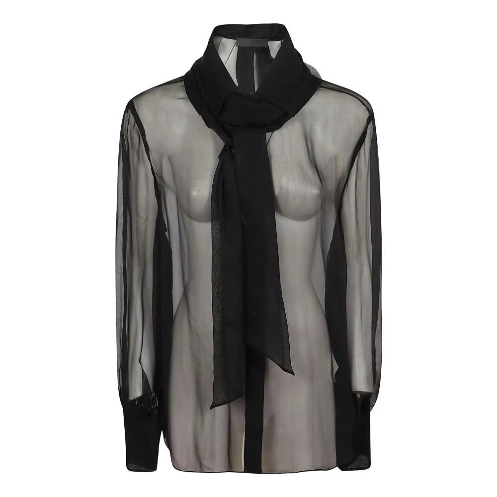 Valentino Garavani Chiffon Solid Shirt in Zwart Black Dames