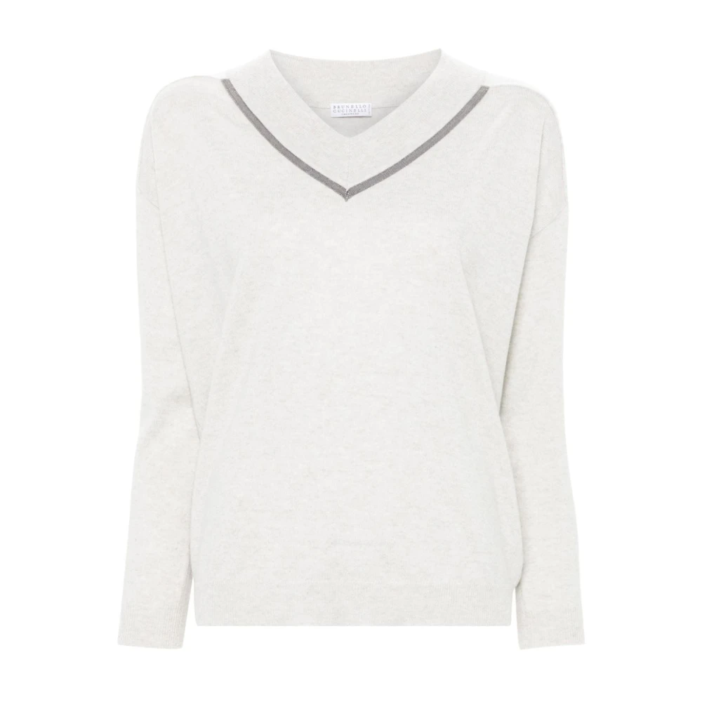 BRUNELLO CUCINELLI Kasjmier V-hals trui met Monili ketting Gray Dames