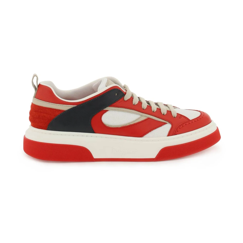 Ferragamo Men's Leather Fabric Sneakers With Contrasting Inserts