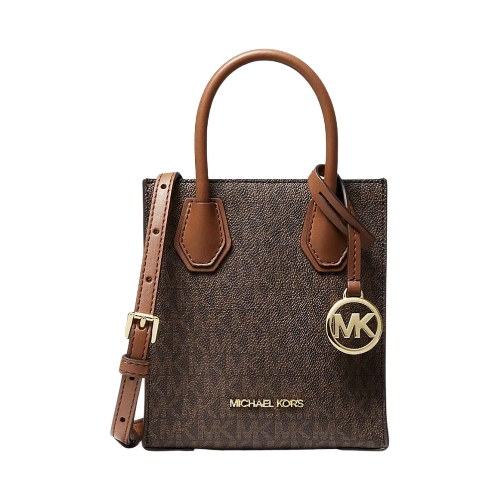 Michael Kors Brown Handbags, Female, One Size, Mercer Extra Small Logo And Leather Crossbody Bag