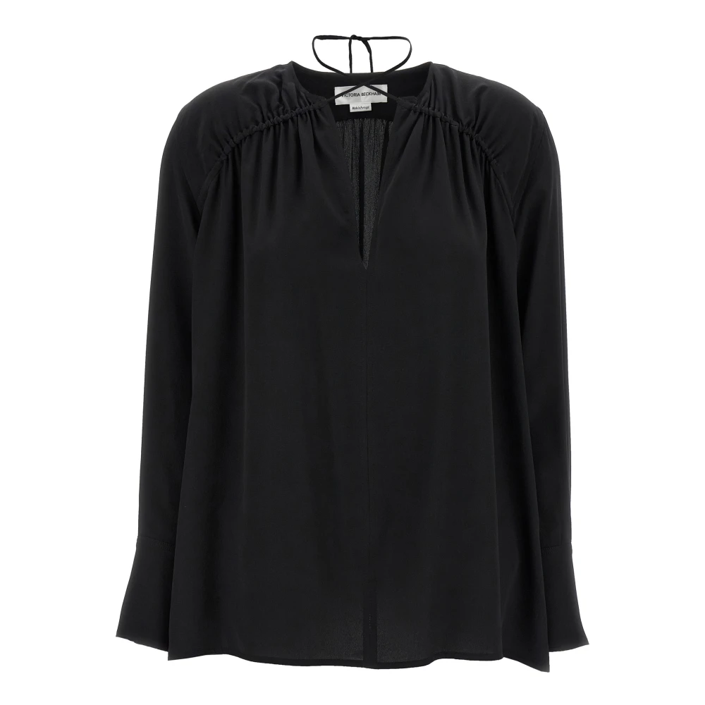Victoria Beckham Women's Black Gather Detail Tie Silk Blouse