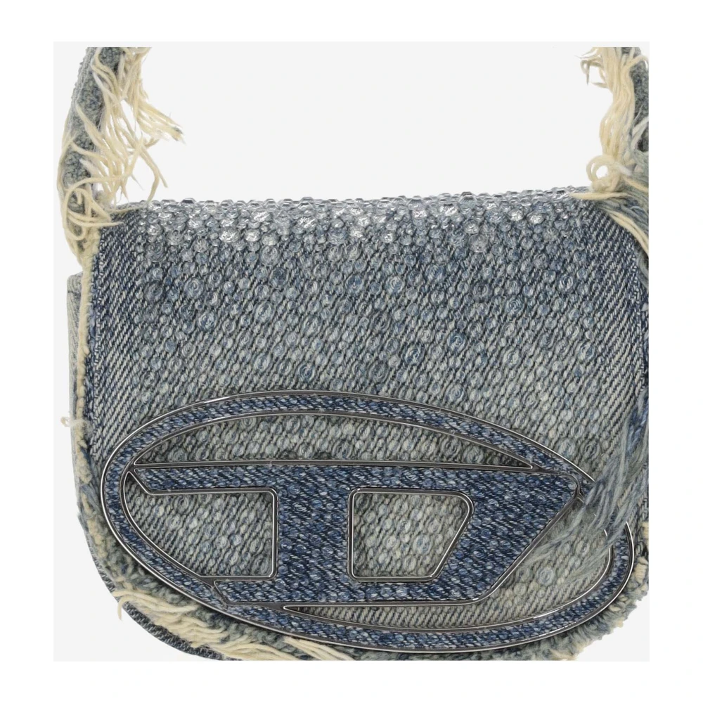 Diesel Leren tas met kristalapplicatie Blue Dames