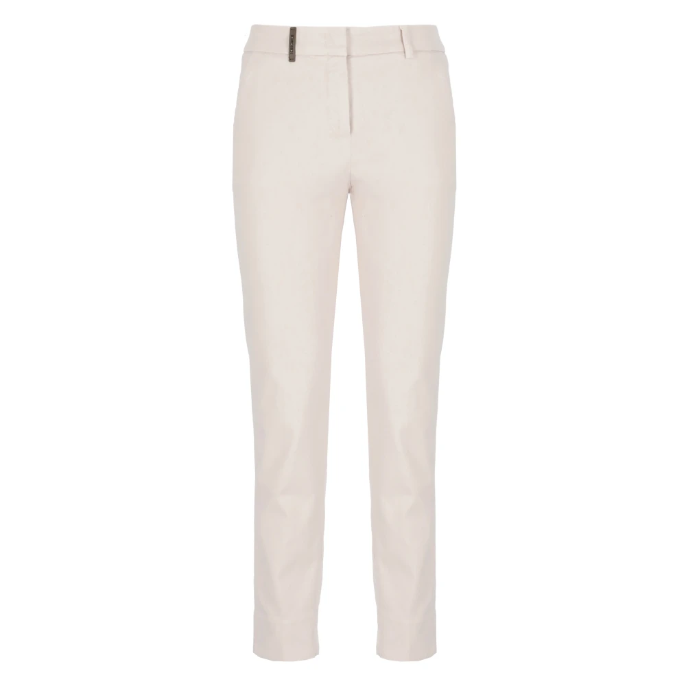 PESERICO Roze Katoenen Broek met Leren Detail Pink Dames