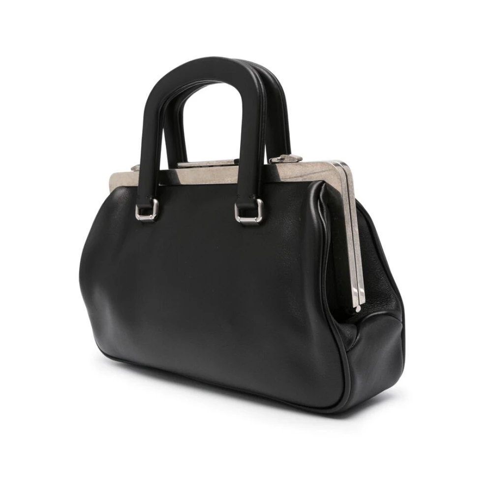 Max Mara Zwarte leren handtas met kliksluiting Black Dames