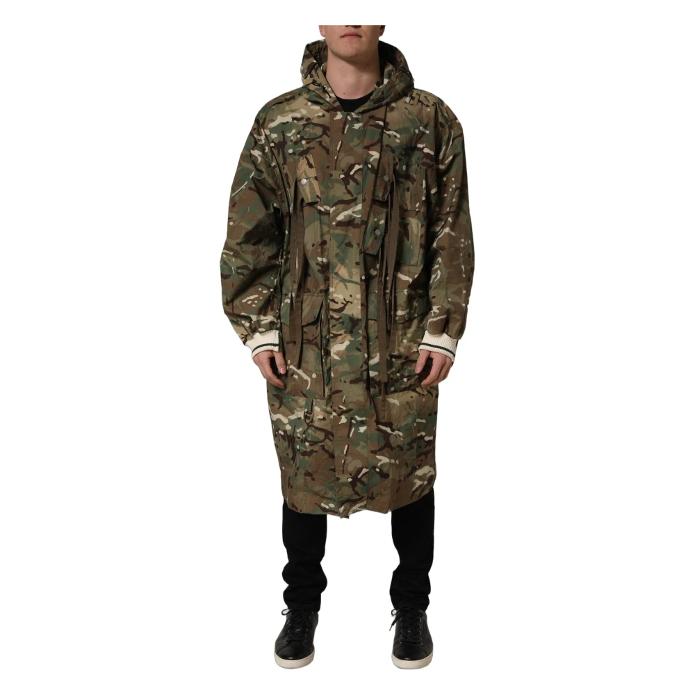 Dolce & Gabbana Men's Multicolor Parkas, 2XL, Camouflage Hooded Jacket