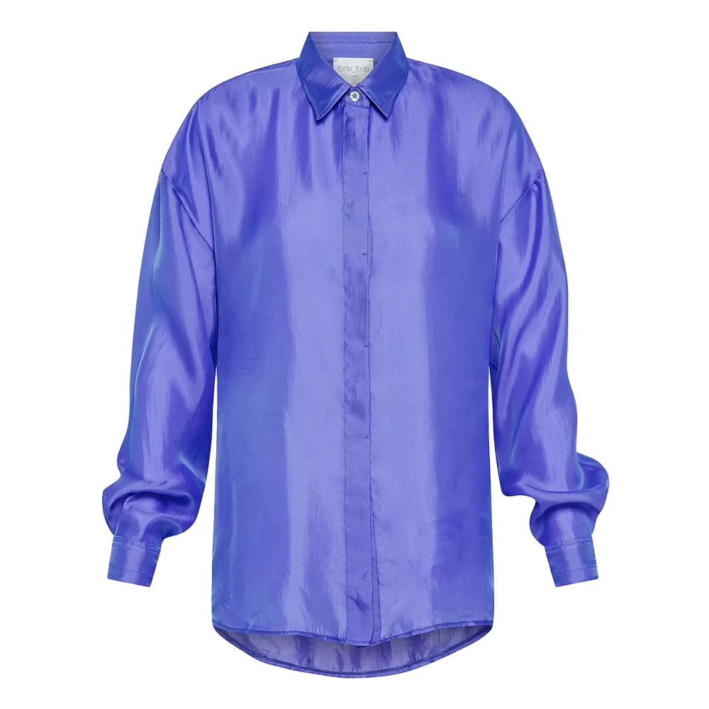 Forte Moderne Boyfriend Overhemd van Habotai-stof Blue Dames