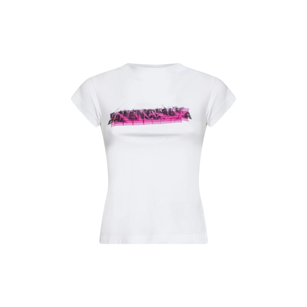 Balenciaga Women's White Messy Spray Chopped Back T-Shirt - T-Shirts - 2XS - Tops