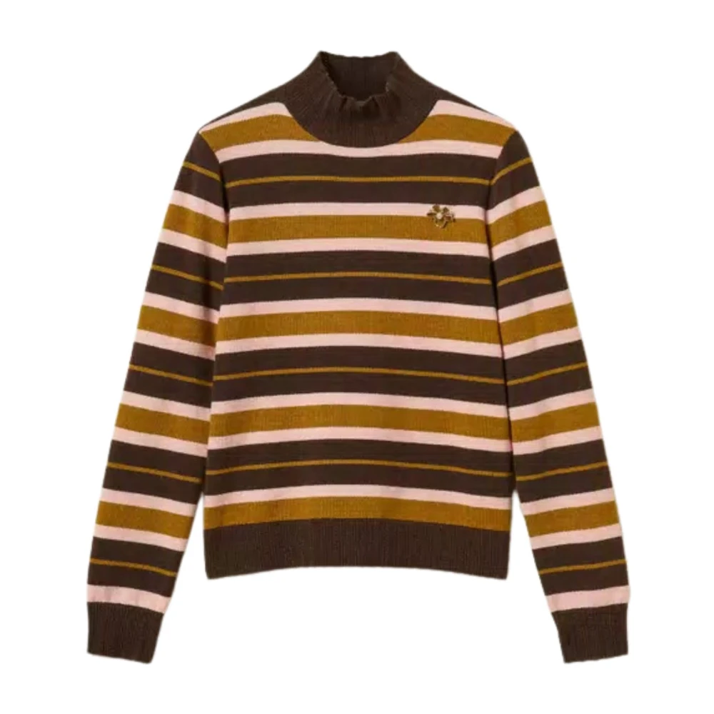 Twinset , Turtlenecks, Female, Multicolor, Xs, Turtleneck Jumper With Brooch