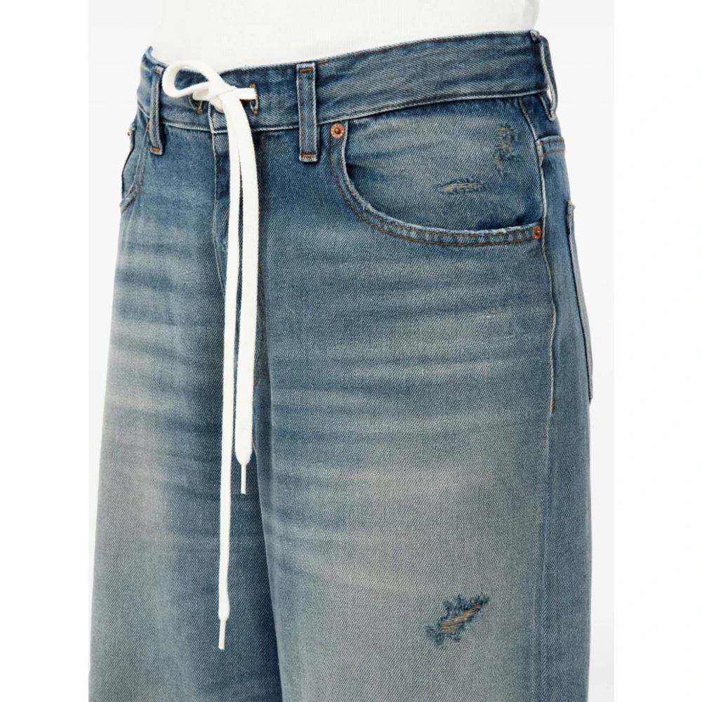 MM6 Maison Margiela Blauwe Denim Trekkoord Jeans Wijde Pijpen Blue Dames
