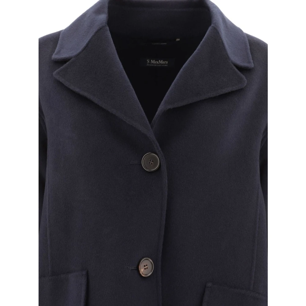 Max Mara Blauwe Wollen Jas met Enkele Rij Knopen Blue Dames