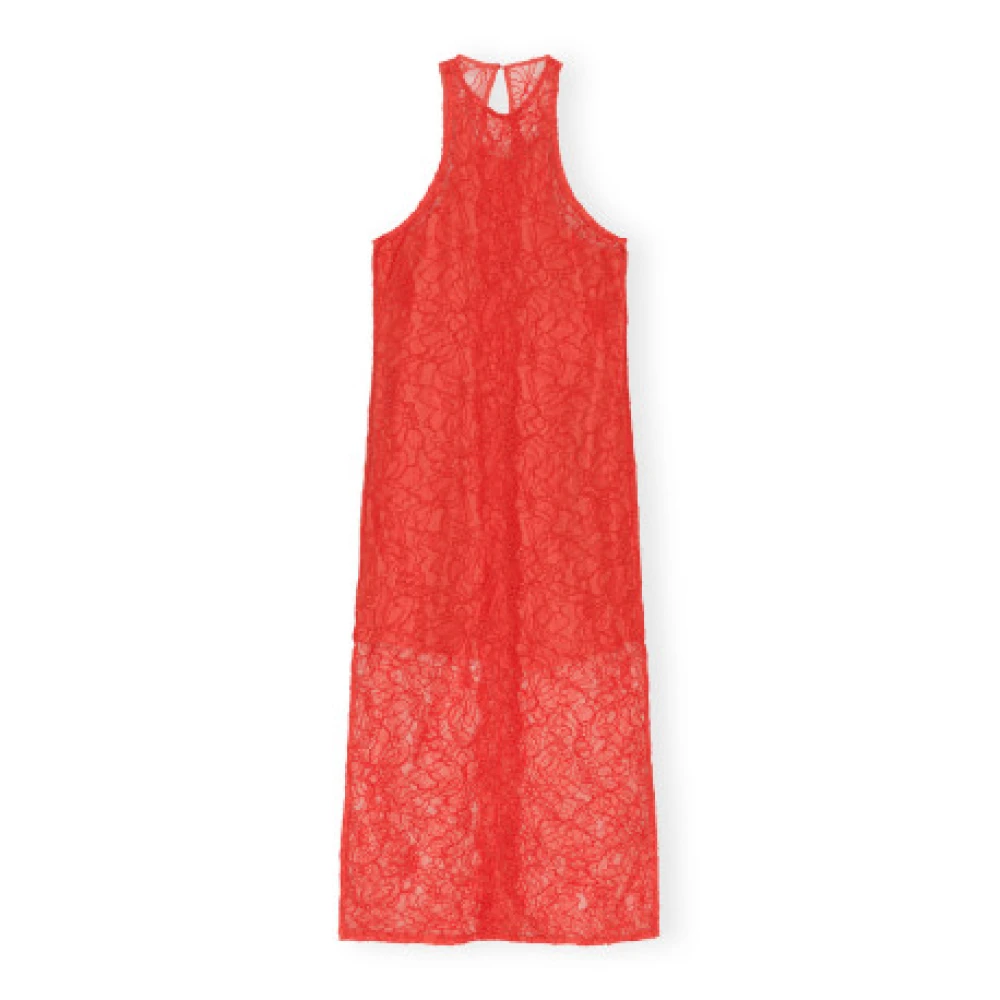 Ganni Red Summer Dresses, Female, Xs, Lace Midi Dress
