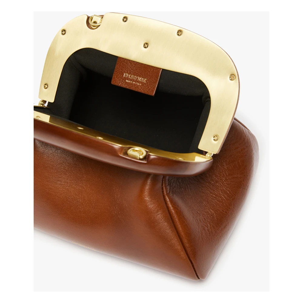 SPORTMAX Witte leren schoudertas met houten frame Brown Dames