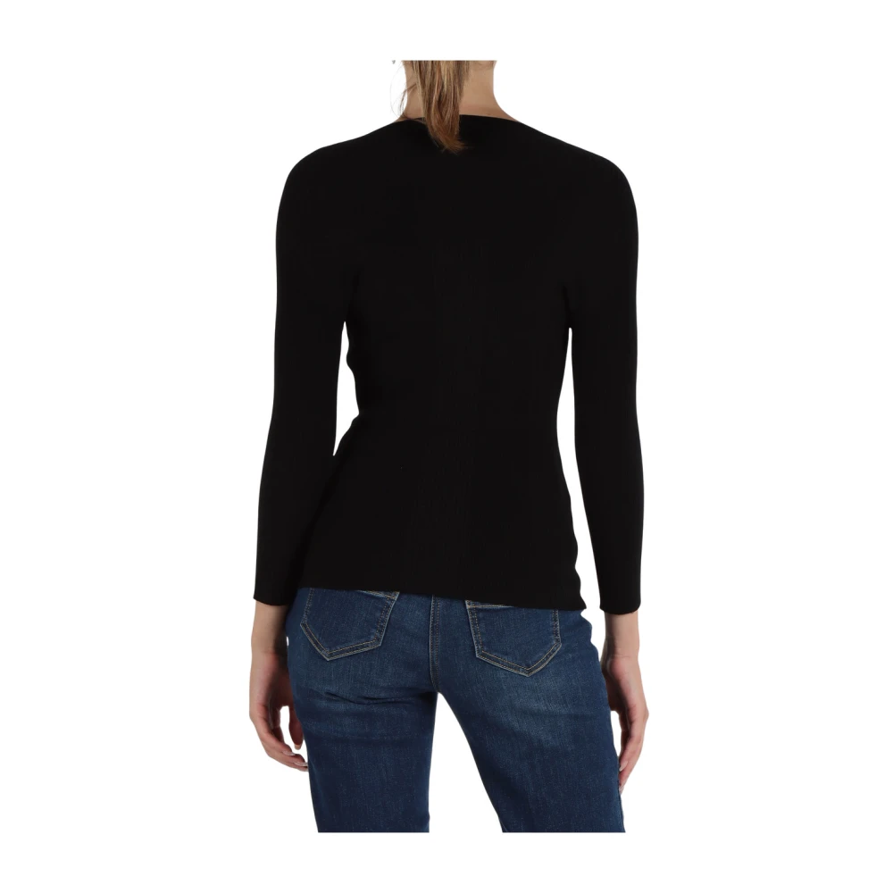 Elisabetta Franchi Geribbelde Zijdeblend V-Hals Trui Black Dames