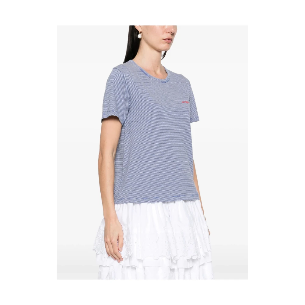 Maison Labiche Wit Geborduurd Crew Neck T-shirt Blue Dames